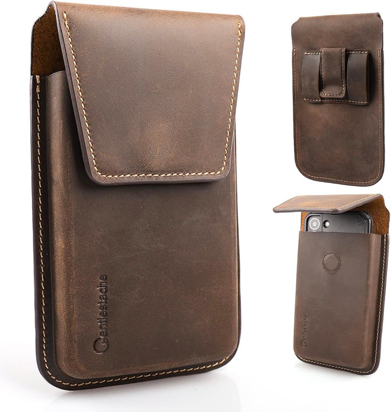 Gentlestache Leather Phone Holster for iPhone 17 17 Pro 16 Pro 16 15 Pro - Belt Clip Cell Phone Case for Galaxy S25 S24 S23 - Magnetic Closure Leather Belt Holster Cell Pouch, L, Darkbrown - Image 1